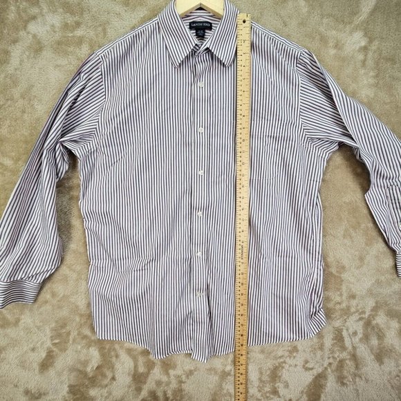 Lands' End White Blue Red Striped Button-Down Shirt Men's Size 16-33 Long Sleeve - Picture 5 of 10